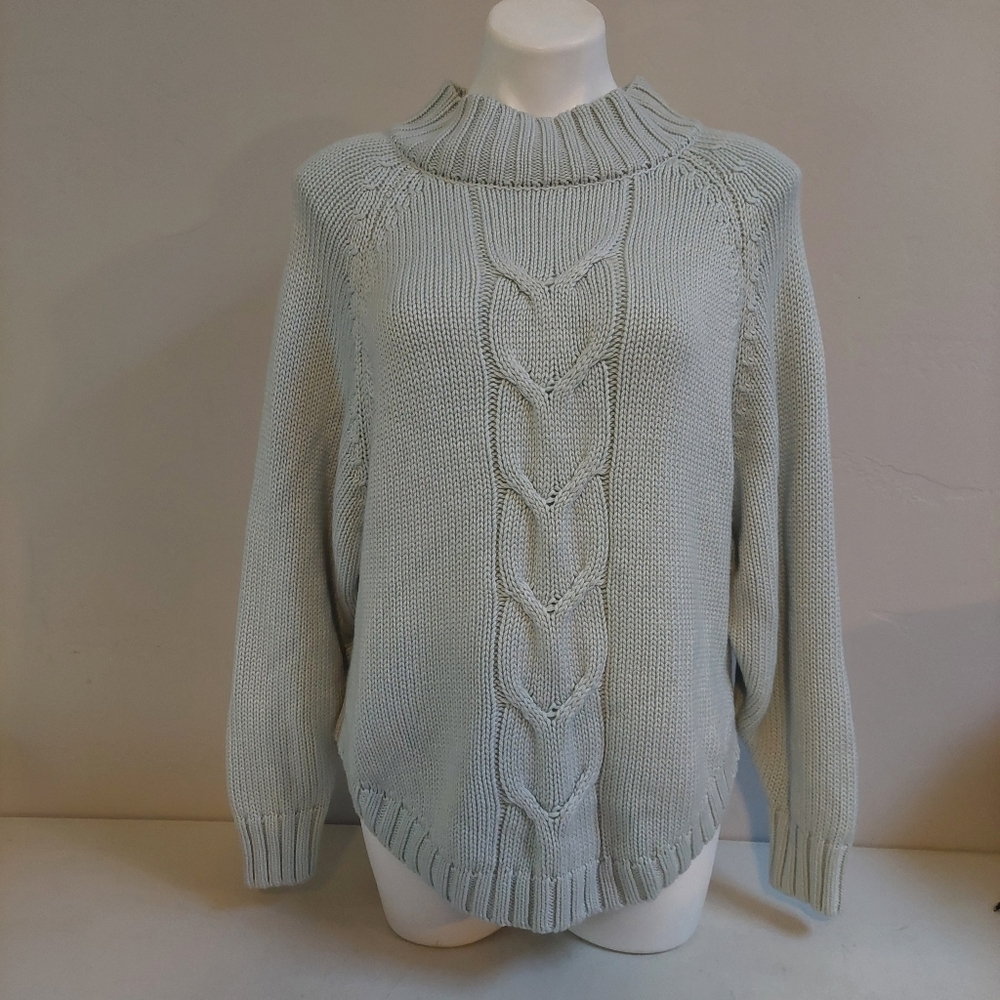 Nanette Lepore Green Cable Knit Sweater Wool Cashmere‎ Blend Oversize Medium